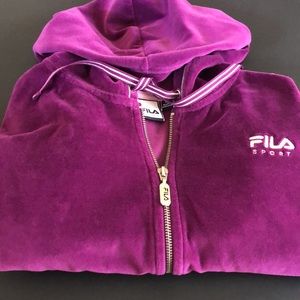 FILA hoodie Purple velour zippered Ladies size XL Silver Sparkle accents EUC